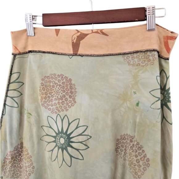 Boho Floral Knit Yoga Skirt Elastic Waist Earthtone Floral Print Womens - Picture 4 of 5